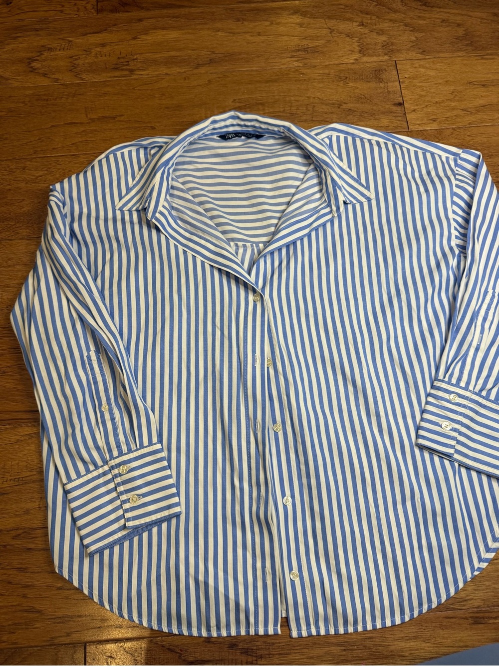 Zara Light Blue and White Vertical Stripe Dress Shirt - Picture 2 of 6